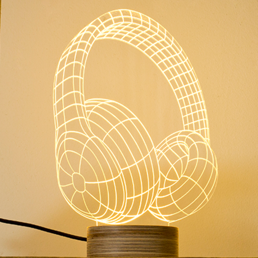 מנורת אוזניות בסיס עץ משולב פרספקס סטודיו צ'חה